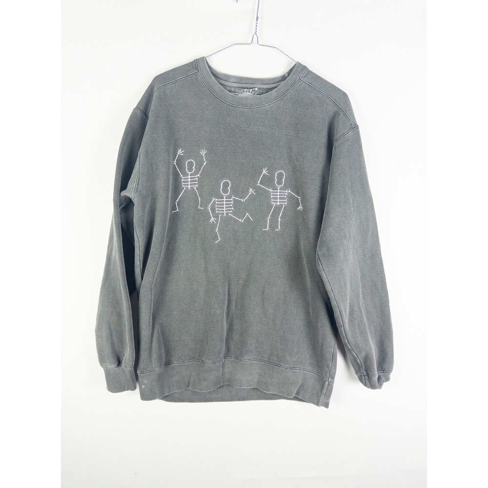 Olive Lynn Dancing Skeletons Acid Wash Crewneck Sweatshirt Womens M Gray Grunge